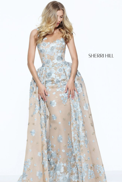 Sherri Hill #50837 - Light Blue/Tan (Size 6)