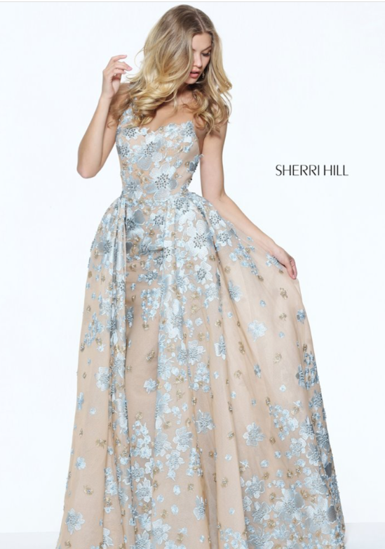 Sherri Hill #50837 - Light Blue/Tan (Size 6)
