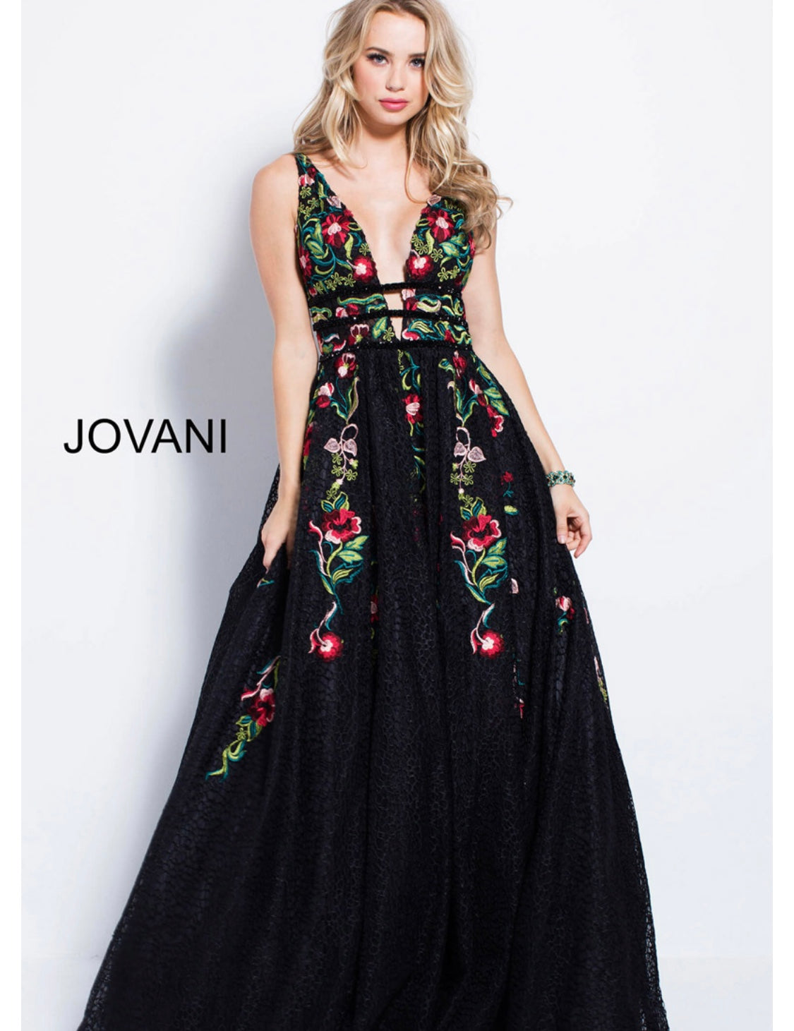 Jovani - Red/Black Flower Dress (Size 14) image 1