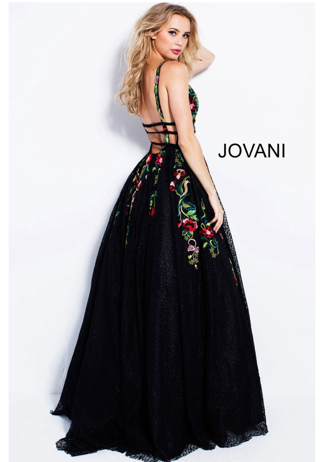 Jovani - Red/Black Flower Dress (Size 14) image 0