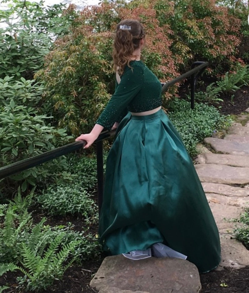 Jovani Two Piece, Emerald Green - (Size 6)