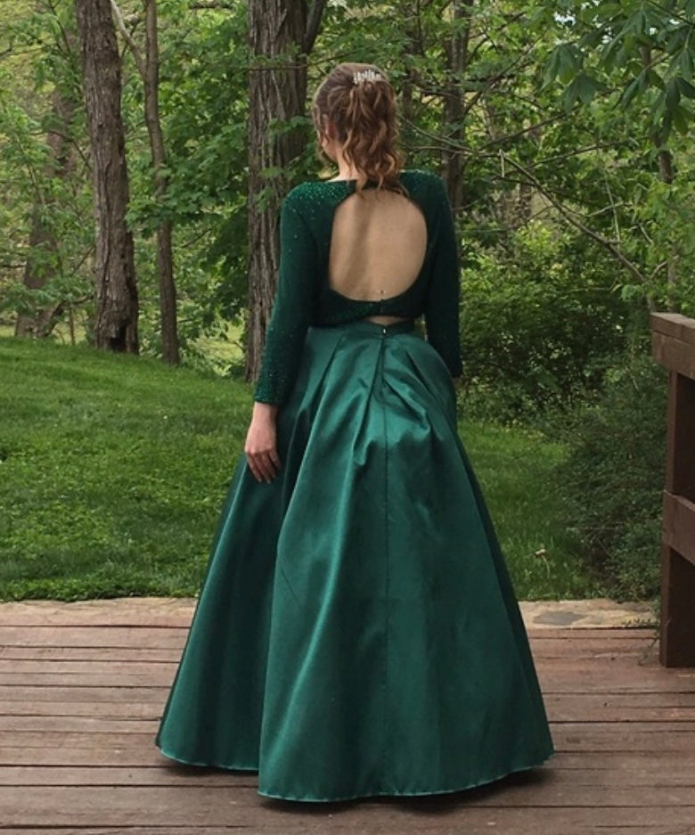 Jovani Two Piece, Emerald Green - (Size 6)