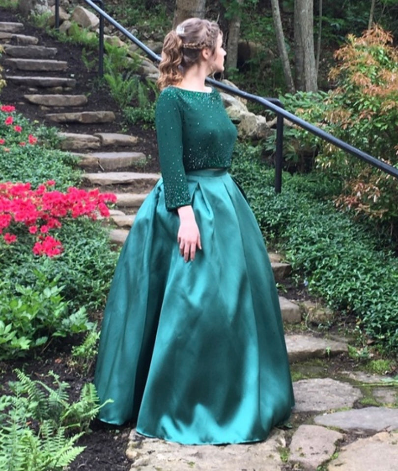 Jovani Two Piece, Emerald Green - (Size 6)